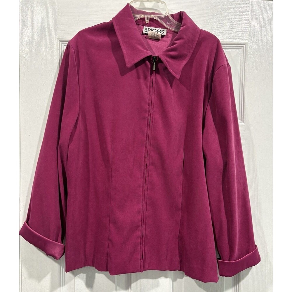 Briggs Womens Jacket Blazer Size 14 Purple Full Zip Career Stretch Top